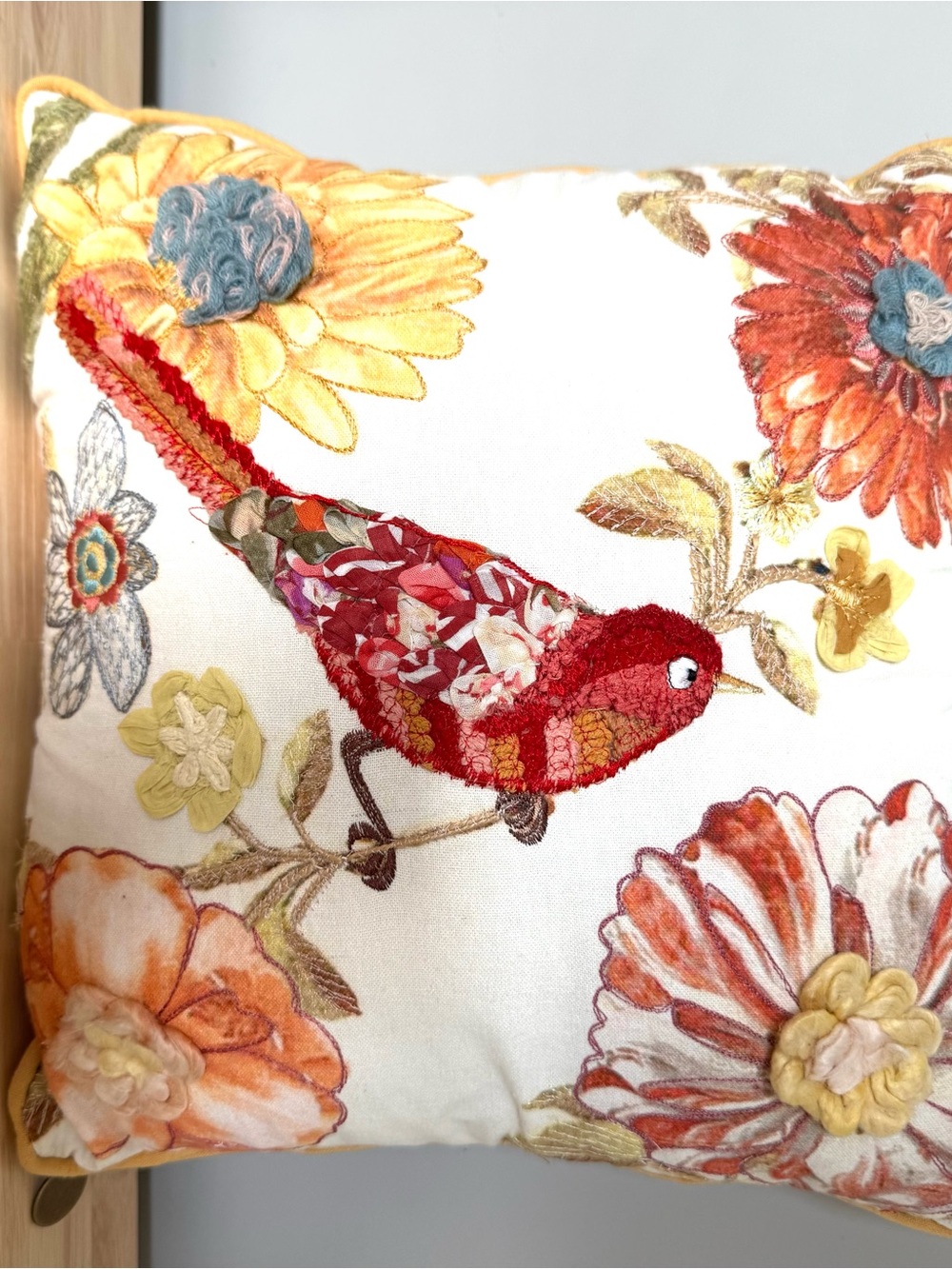 Pier 1 Embroidered Bird & Floral Accent Throw Pillow